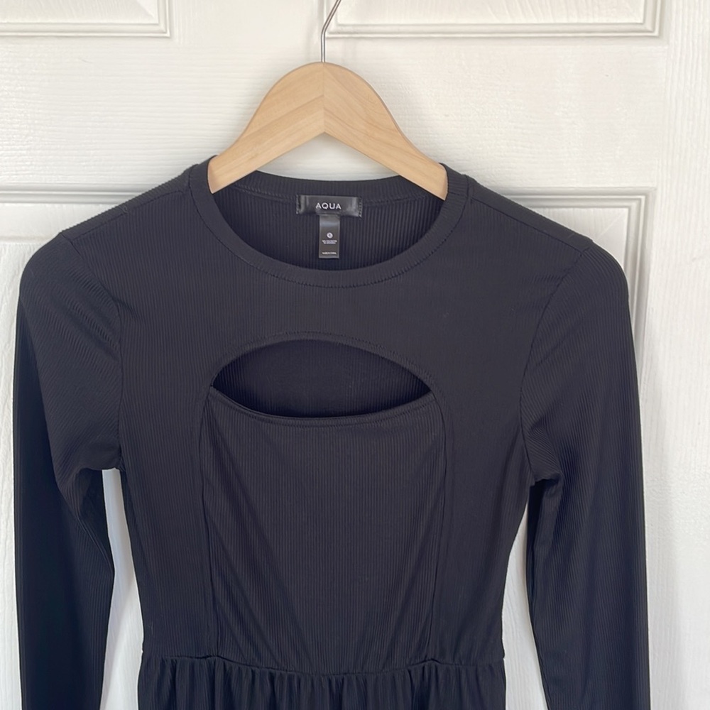 AQUA Black midi dress